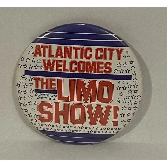 Atlantic‎ City Welcomes The Limo Show! 2 1/4” Pinback Button Vintage - Picture 1 of 2